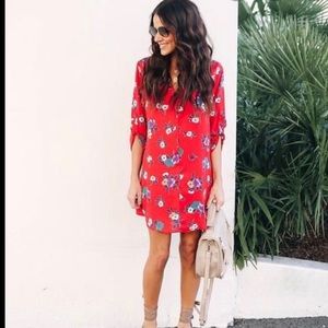 Red floral tunic dress